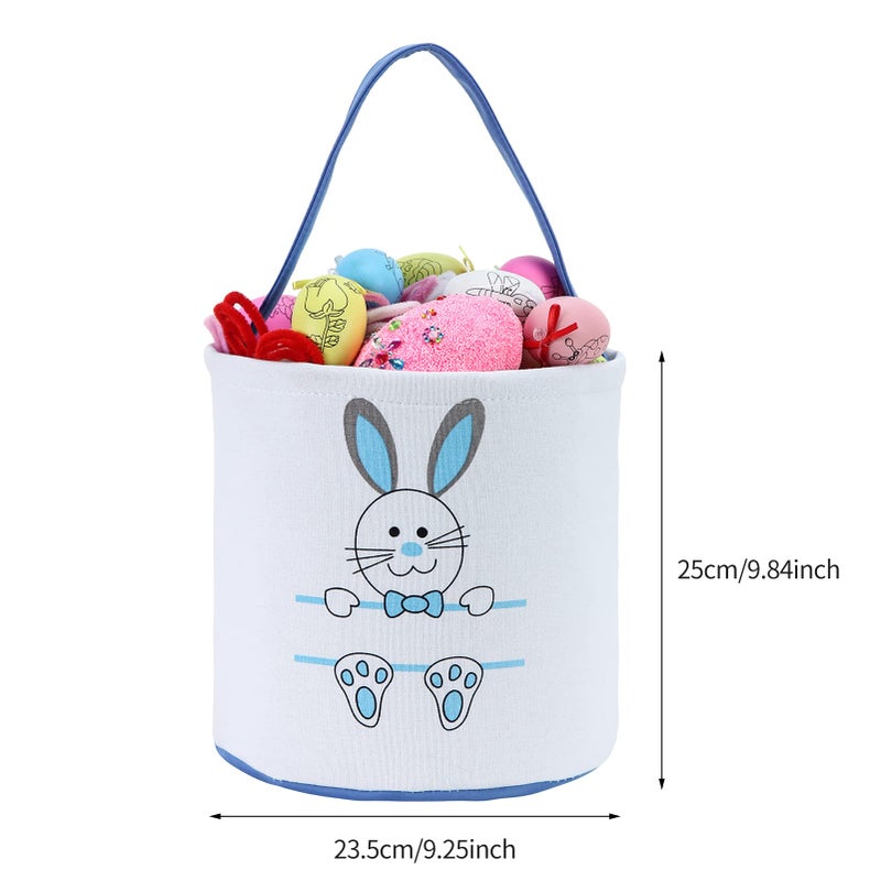 XinblueCo Easter Bunny Basket Egg Bags for Kids,Canvas Cotton Personalized Candy Egg Basket Rabbit Print Buckets with Fluffy Tail Gifts Bags for Easterâ€¦â€¦ - Image 3